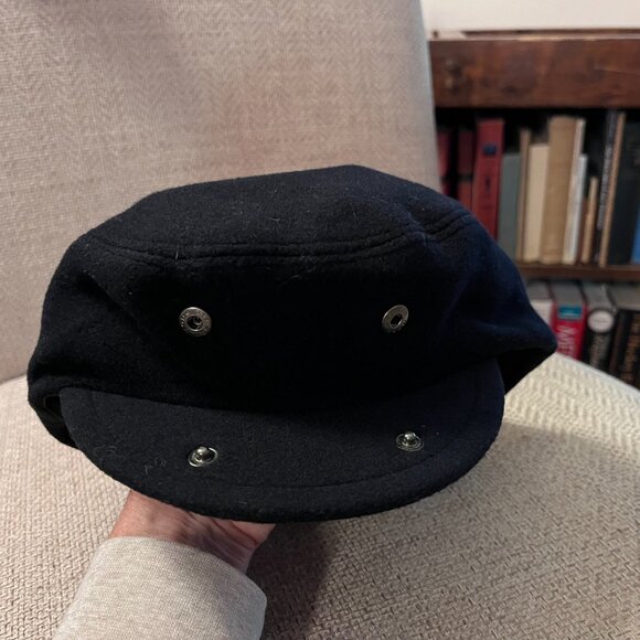 Vintage Jos. A. Banks Black wool blend snap brim hat size L - Picture 1 of 5